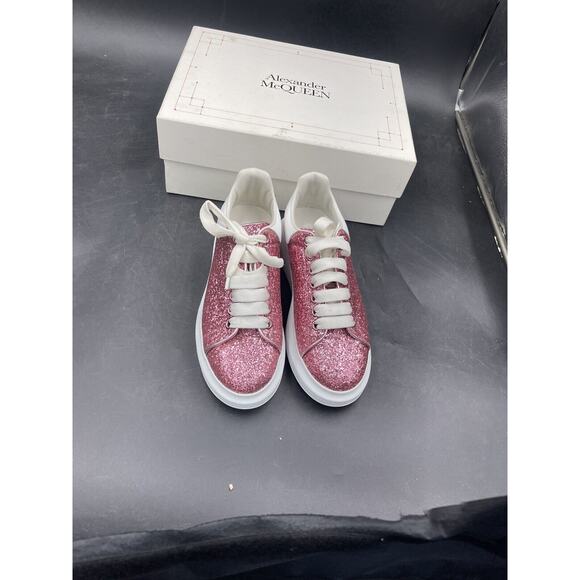 Alexander McQueen Pink Glitter Low Top Lace Up Sneakers, 38 1/2 J